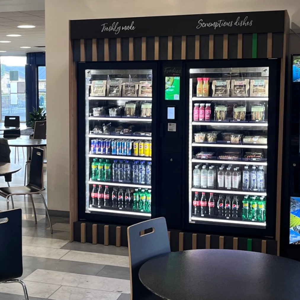 Smart fridge with coffee machine in a canteen area